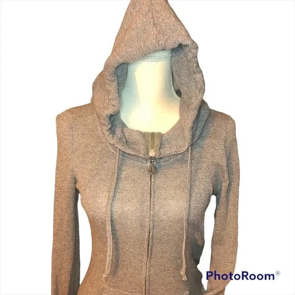 Women’s Volcom Heather-Gray Zip-Up Hoodie w/ a Raised Neck - Picture 6 of 16